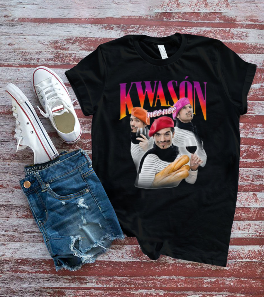 KWASÓN Wee Wee Baguette Trio With Wine And Beret T-Shirt