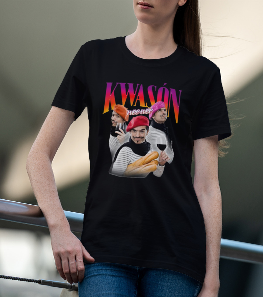 KWASÓN Wee Wee Baguette Trio With Wine And Beret T-Shirt