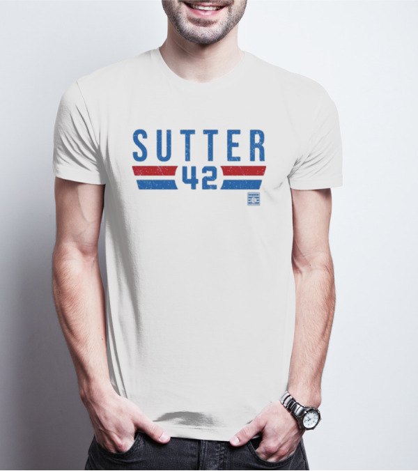 Sutter 42 Blue And Red Stripes National Baseball Hall Of Fame Museum T-Shirt