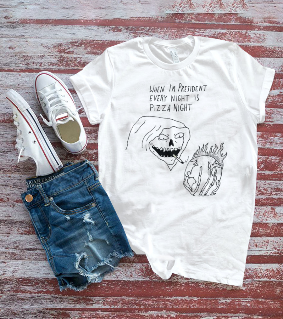 When I'm President Every Night Is Pizza Night Grim Reaper Smoking Holding Flaming Bowling Ball T-Shirt