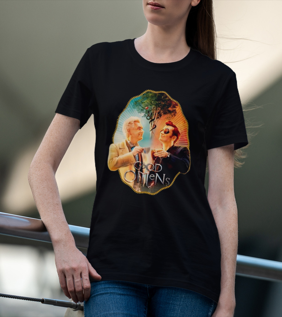 Good Omens A Toast To The World With Angel And Demon Under Tree T-Shirt