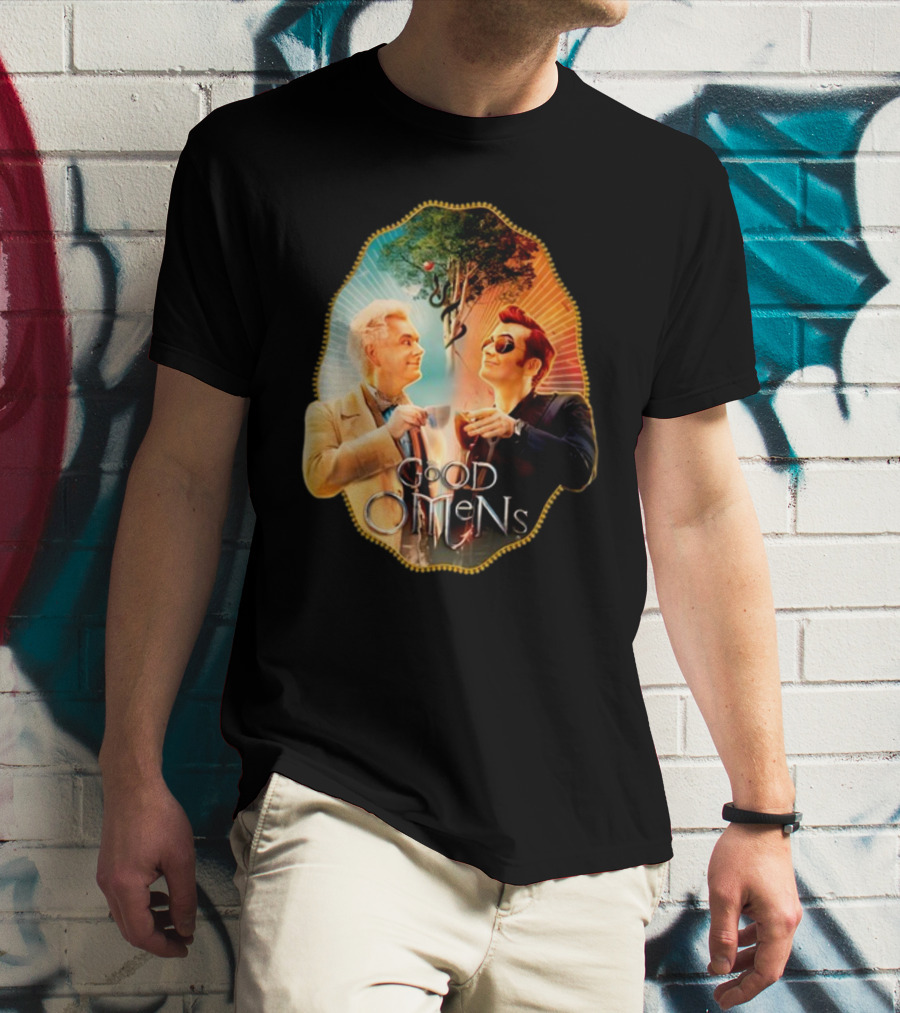 Good Omens A Toast To The World With Angel And Demon Under Tree T-Shirt