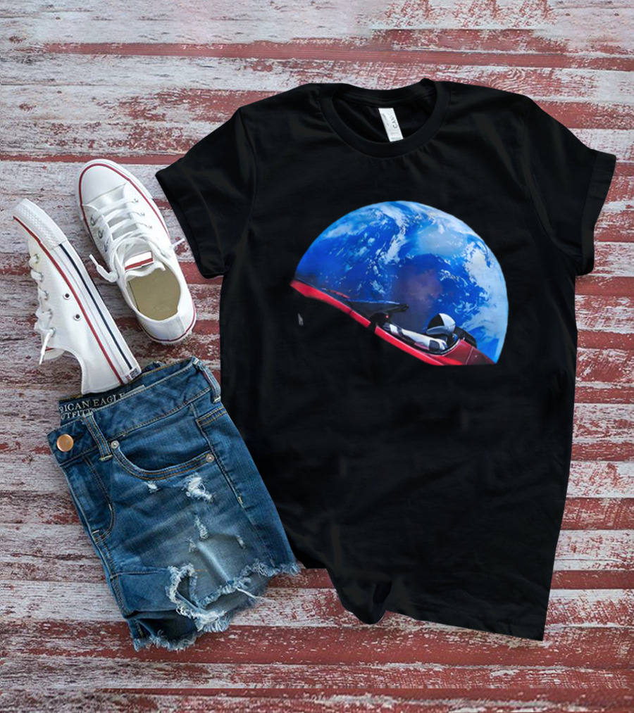 Spacex Starman In Tesla Roadster Orbiting Earth T-Shirt