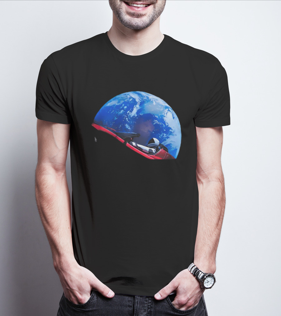 Spacex Starman In Tesla Roadster Orbiting Earth T-Shirt