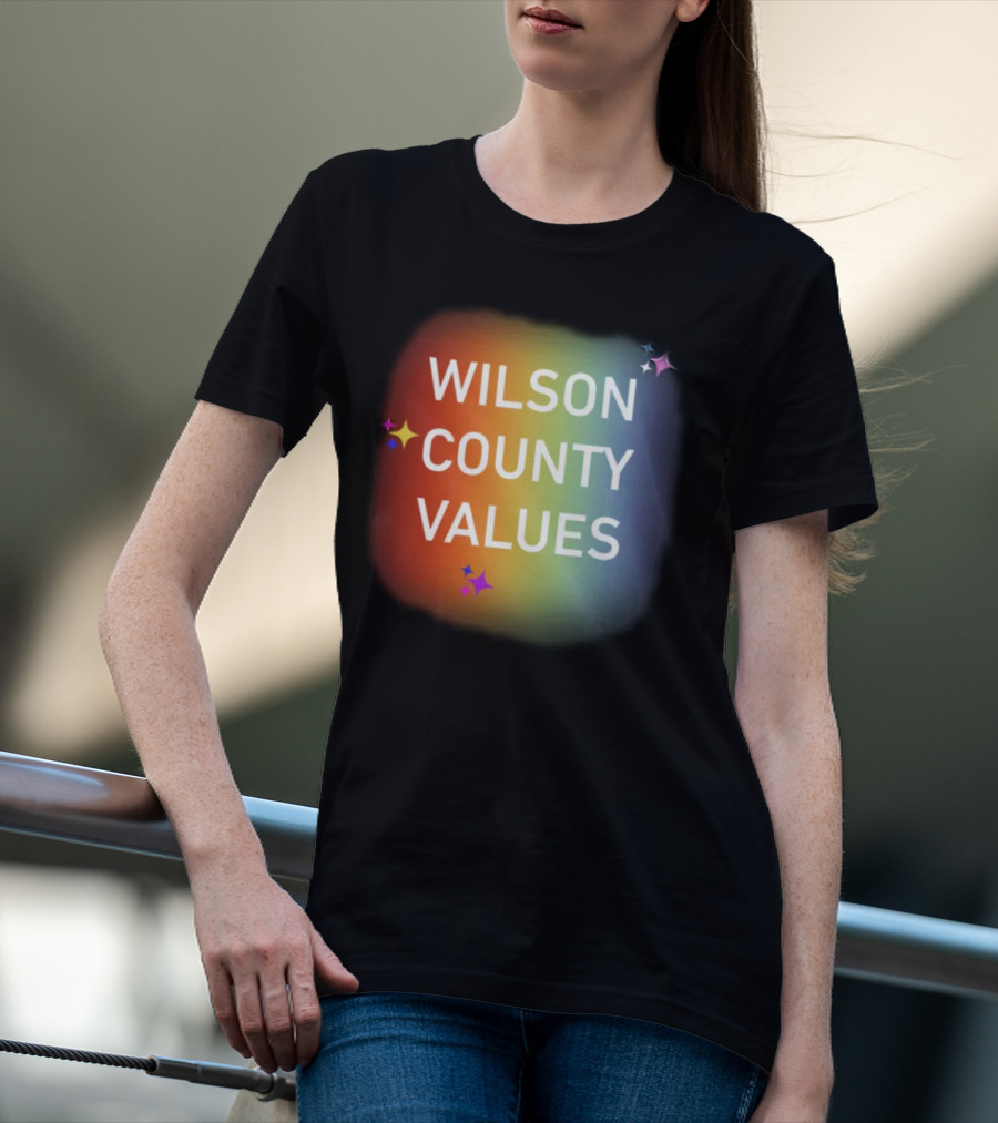 WILSON COUNTY VALUES Rainbow Colors With Stars T-Shirt