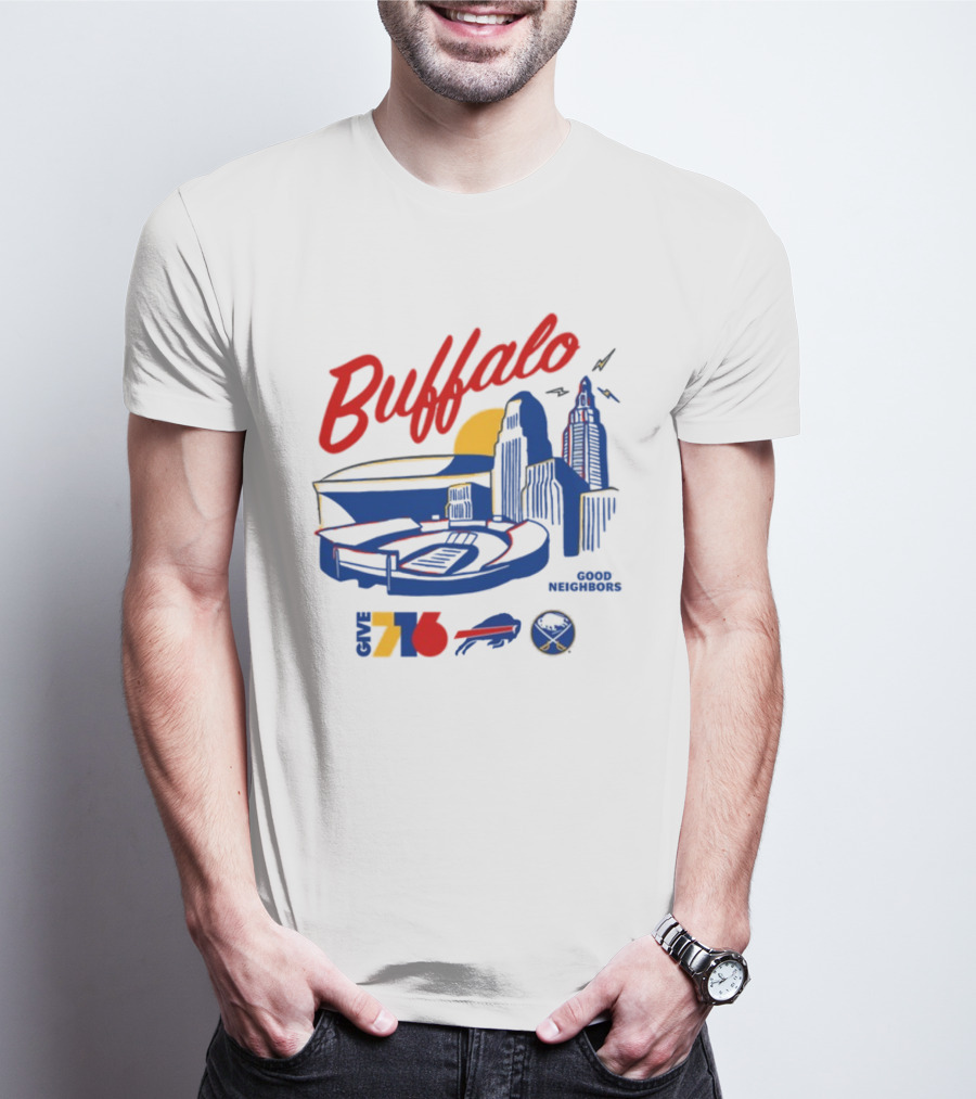 Buffalo Good Neighbors Skyline Give 716 Sabres Bills Elements T-Shirt