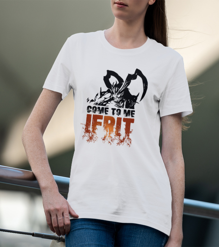 Final Fantasy 16 Come To Me Ifrit Flamed Text T-Shirt