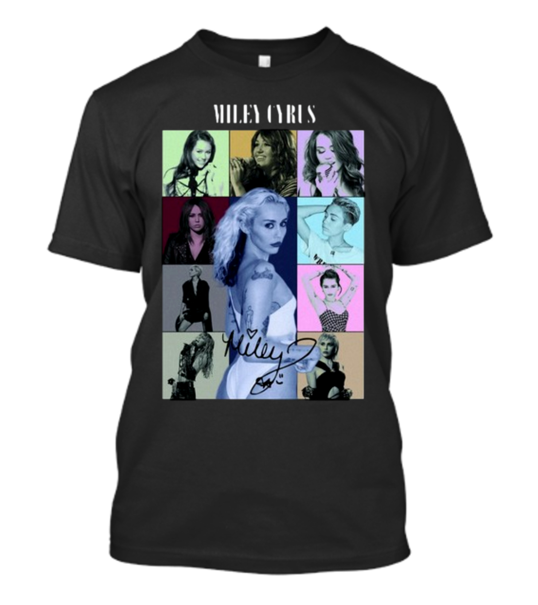 Miley Cyrus The Eras Tour Multicolor Pop Art Collage T-Shirt