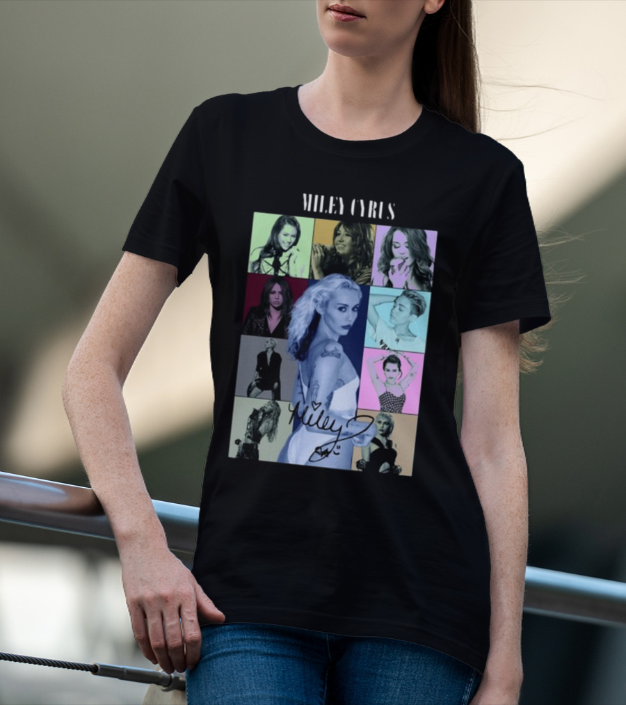 Miley Cyrus The Eras Tour Multicolor Pop Art Collage T-Shirt