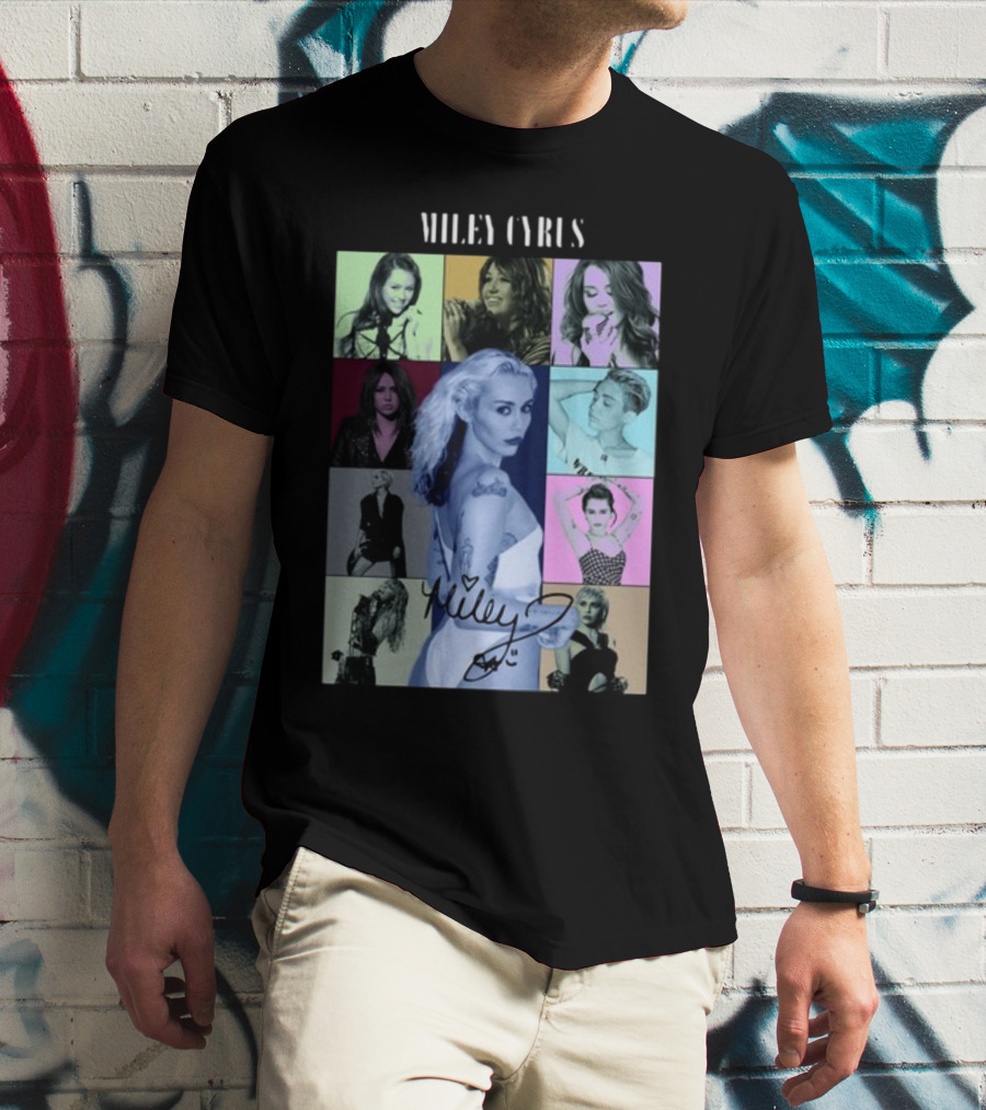 Miley Cyrus The Eras Tour Multicolor Pop Art Collage T-Shirt