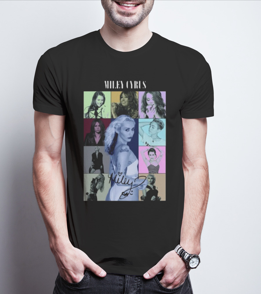 Miley Cyrus The Eras Tour Multicolor Pop Art Collage T-Shirt