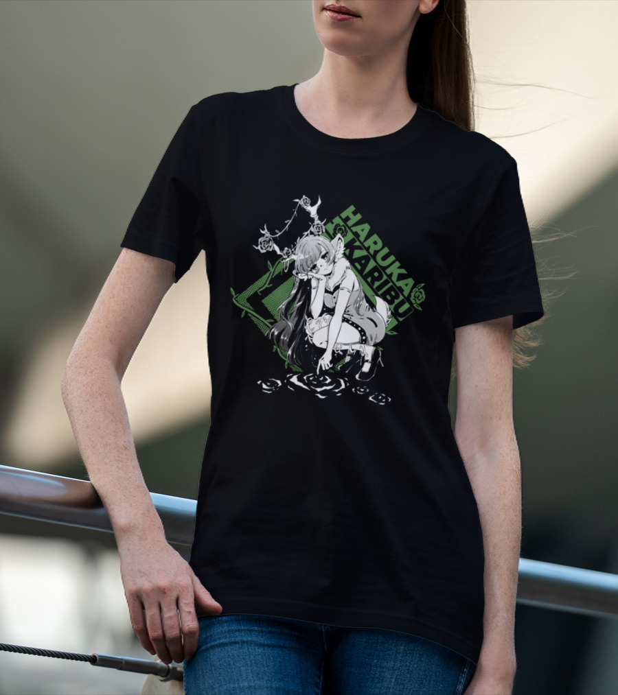 HARUKA KARIBU Manga Style Girl With Deer Antlers And Roses T-Shirt