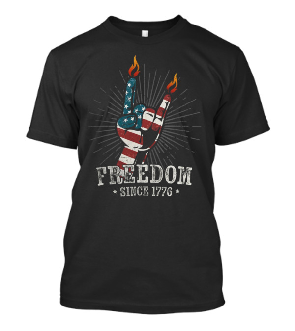 USA Flag Devil Horns Freedom Since 1776 For 4th July T-Shirt