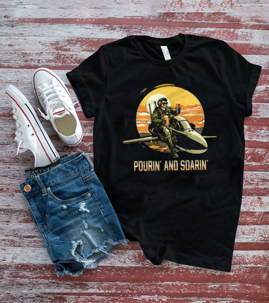 Pourin And Soarin Pilot With Drinks On Jet T-Shirt