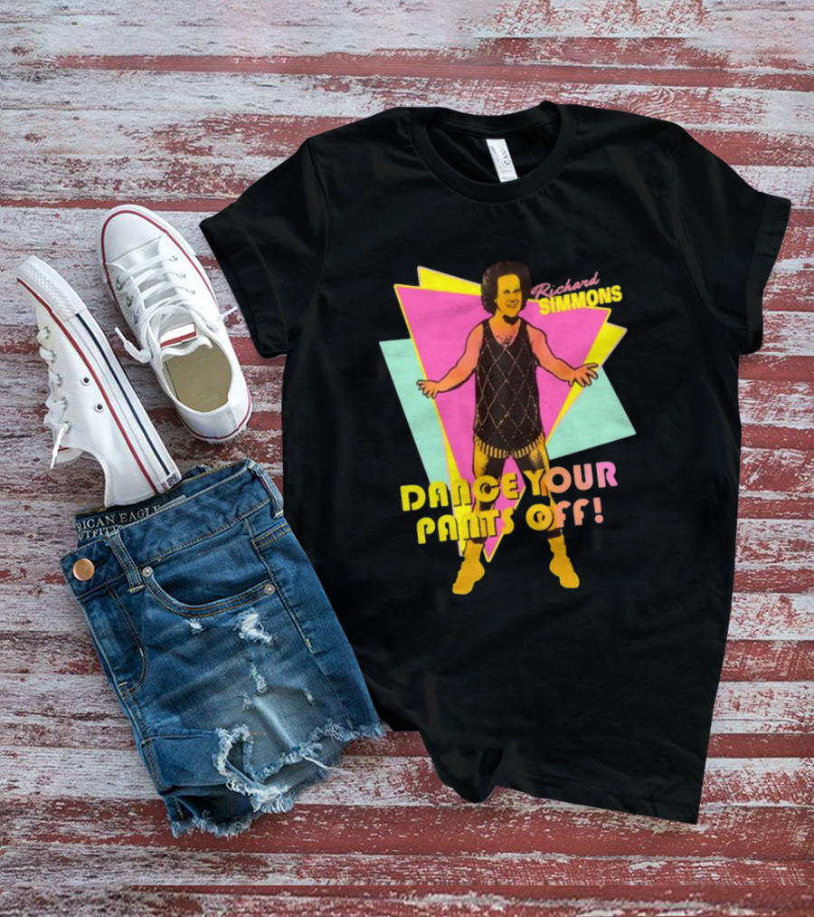 Richard Simmons Dance Your Pants Off Vintage Workout Retro Neon Triangles T-Shirt