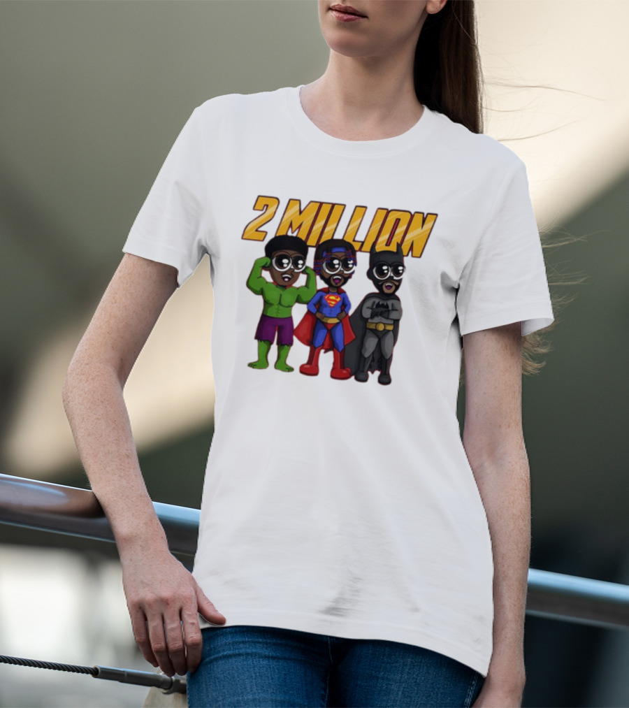 2 Million Superhero Celebration With Hulk Superman And Batman Characters T-Shirt