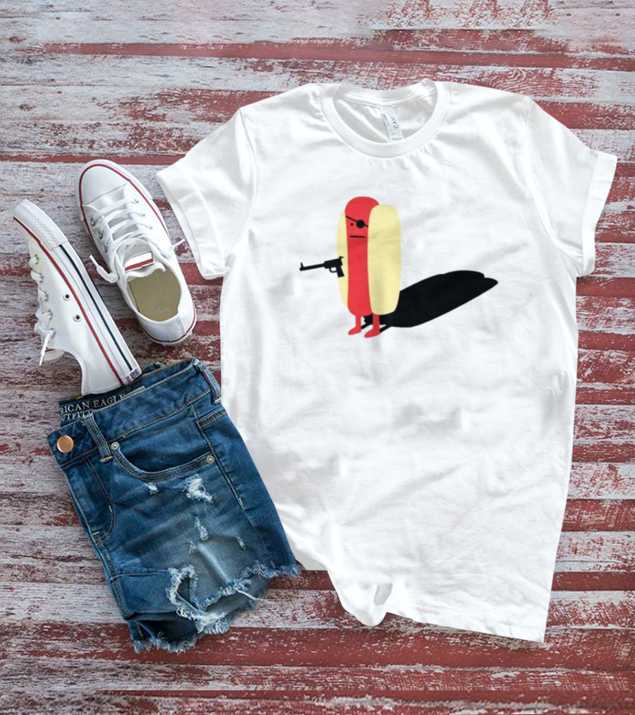 Melody Of Puns Diabolical Hot Dog With Smoking Gun And Eyepatch T-Shirt