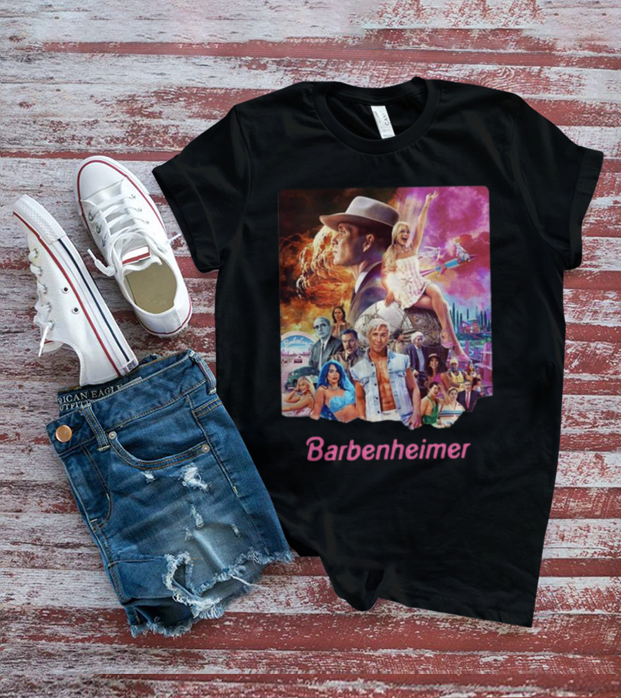 Barbenheimer Explosive Vintage Mashup In Vibrant Retro Style With Iconic Characters T-Shirt