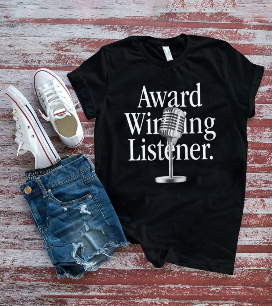 Award Winning Listener Big Cat Pardon My Take X Duvin Design Microphone T-Shirt