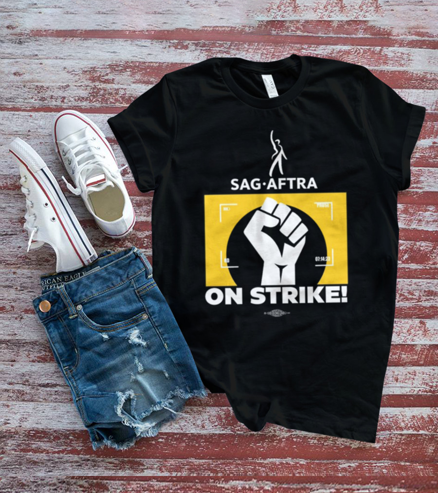SAG-AFTRA On Strike Logo With Fist Symbol And Yellow Background T-Shirt