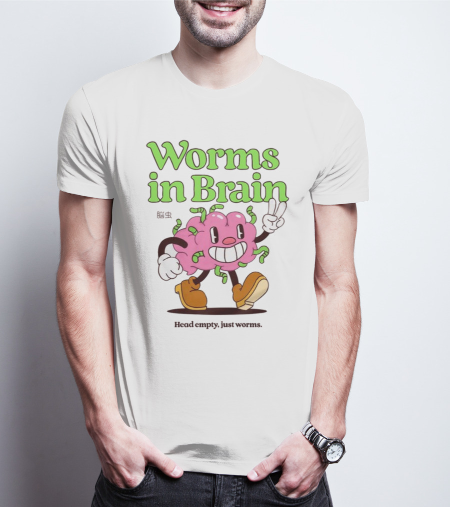 Worms In Brain Head Empty Just Worms Pandershirts Brain Cartoon T-Shirt