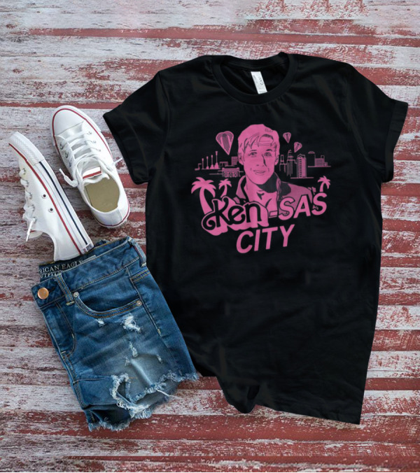 Ken-Sas City Pink Palm Skyline And Heart Balloons T-Shirt