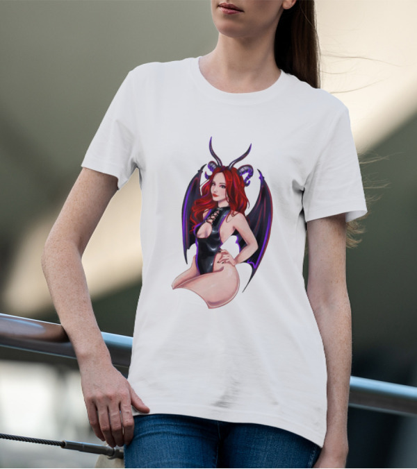Diablo Madame Red-Haired Demoness With Horns And Wings T-Shirt
