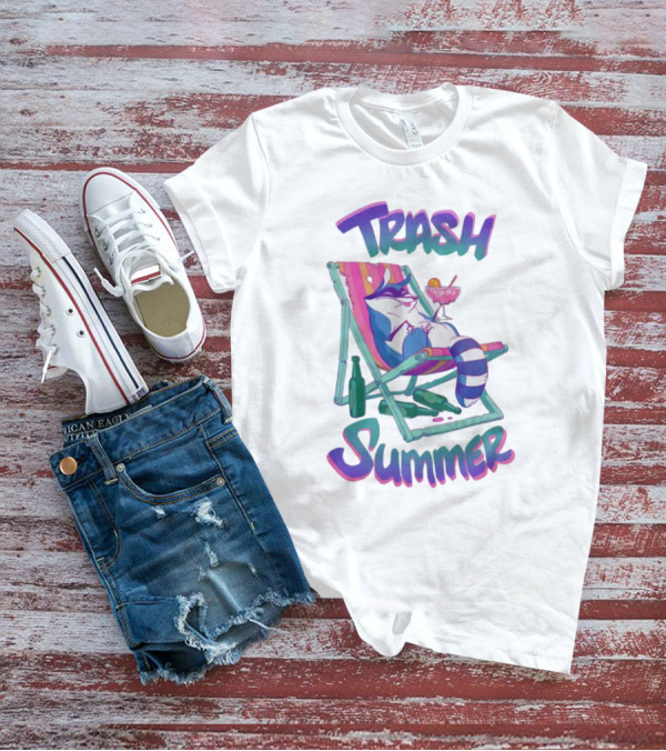 Trash Summer Raccoon Relaxing With Drink T-Shirt