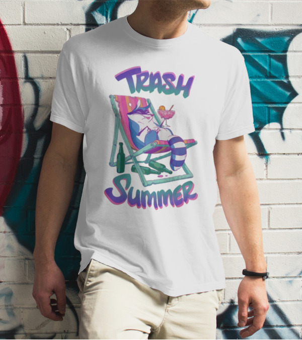 Trash Summer Raccoon Relaxing With Drink T-Shirt
