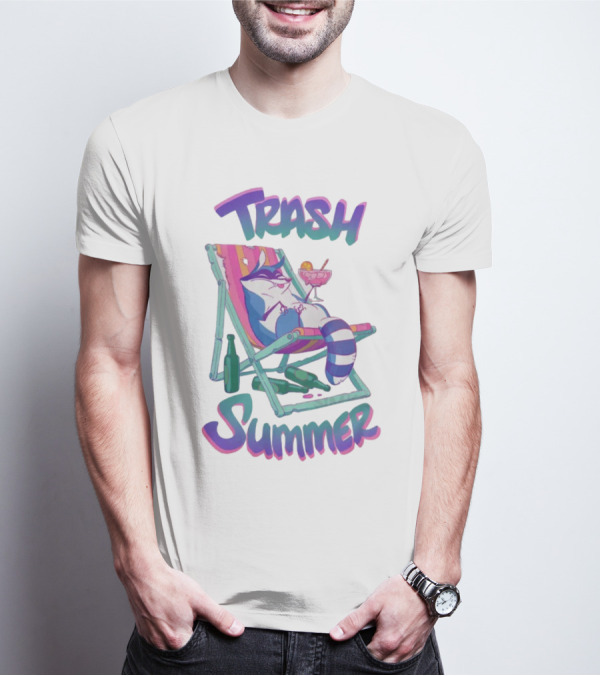 Trash Summer Raccoon Relaxing With Drink T-Shirt