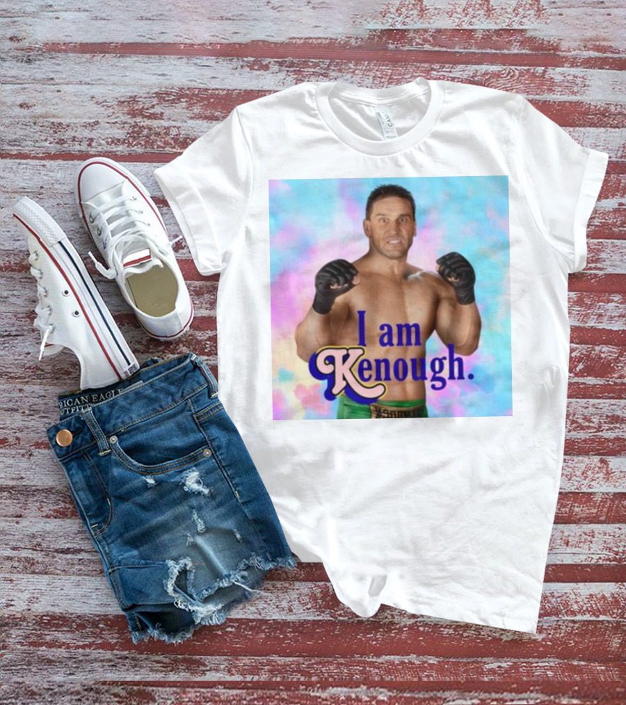 Brogan Ken Shamrock I Am Kenough Boxer Gloves Blue Pink Background T-Shirt