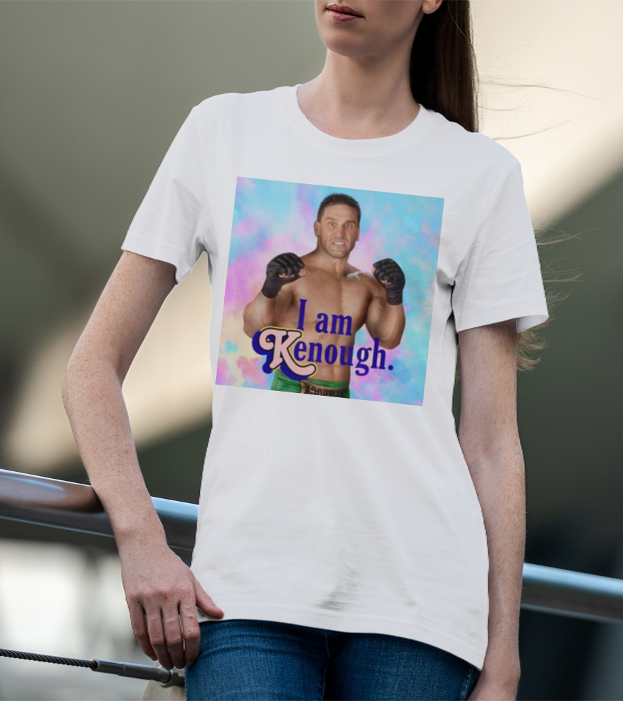 Brogan Ken Shamrock I Am Kenough Boxer Gloves Blue Pink Background T-Shirt