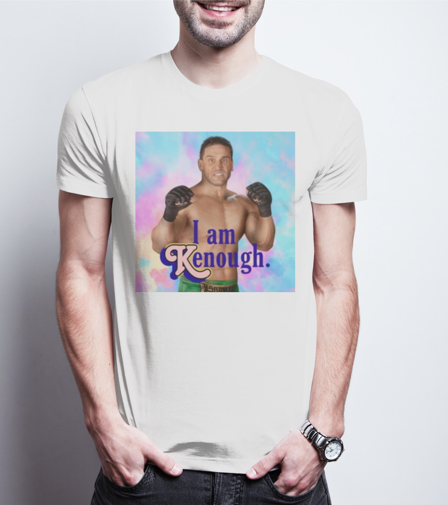 Brogan Ken Shamrock I Am Kenough Boxer Gloves Blue Pink Background T-Shirt