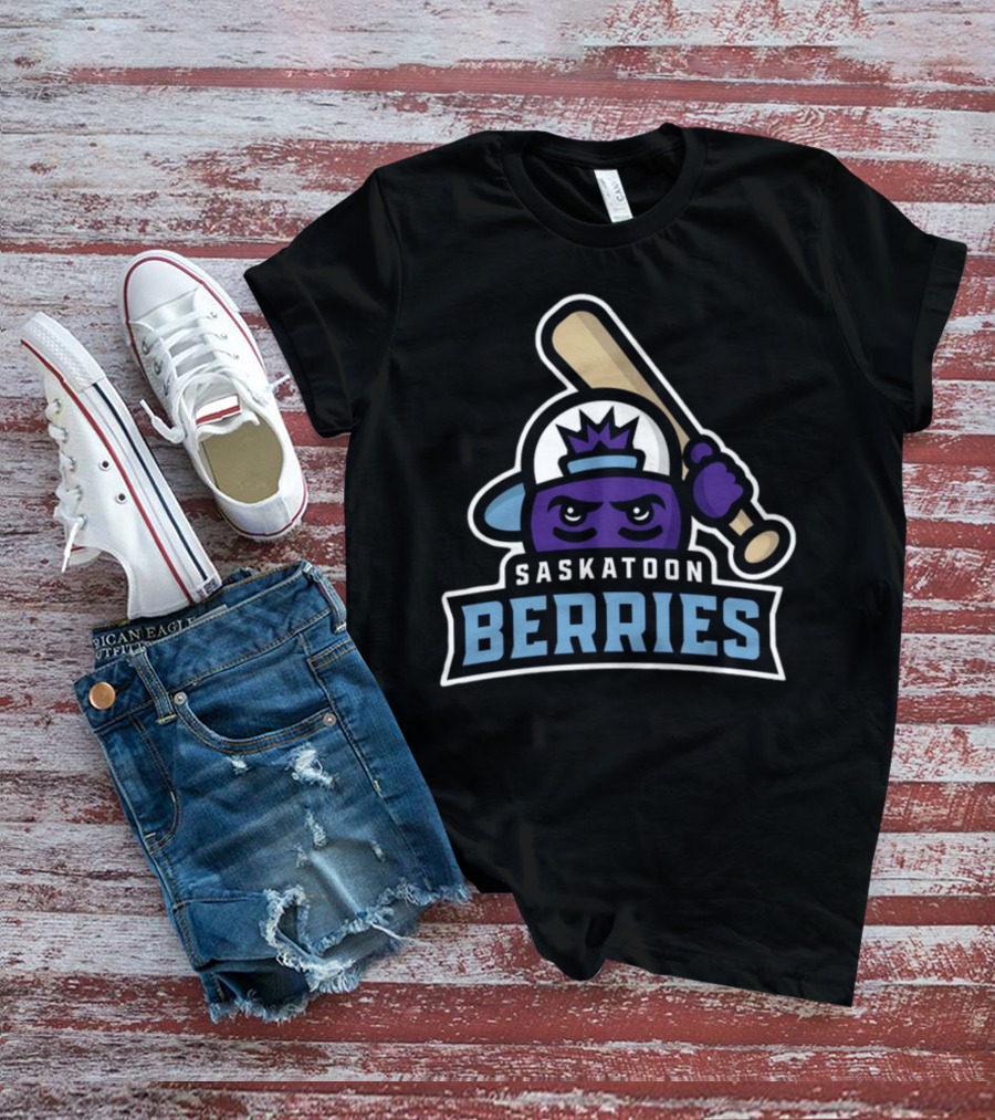 Saskatoon Berries Baseball Mascot With Crown And Bat T-Shirt