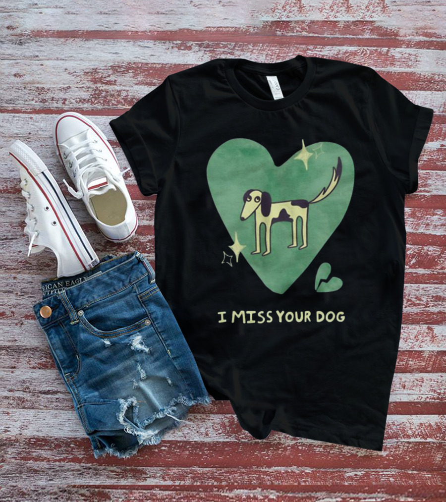 I Miss Your Dog Heart Shape Stars Black And Green T-Shirt