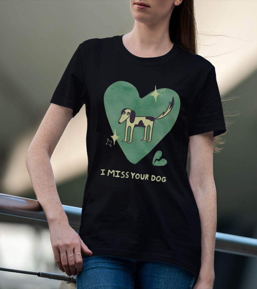 I Miss Your Dog Heart Shape Stars Black And Green T-Shirt
