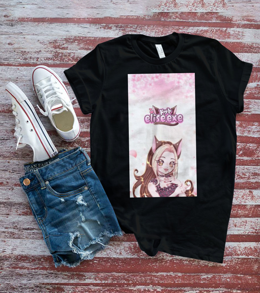 Elisedotexe Elise Exe Manga Character Aesthetic With Cat Ears And Sakura Blossoms T-Shirt