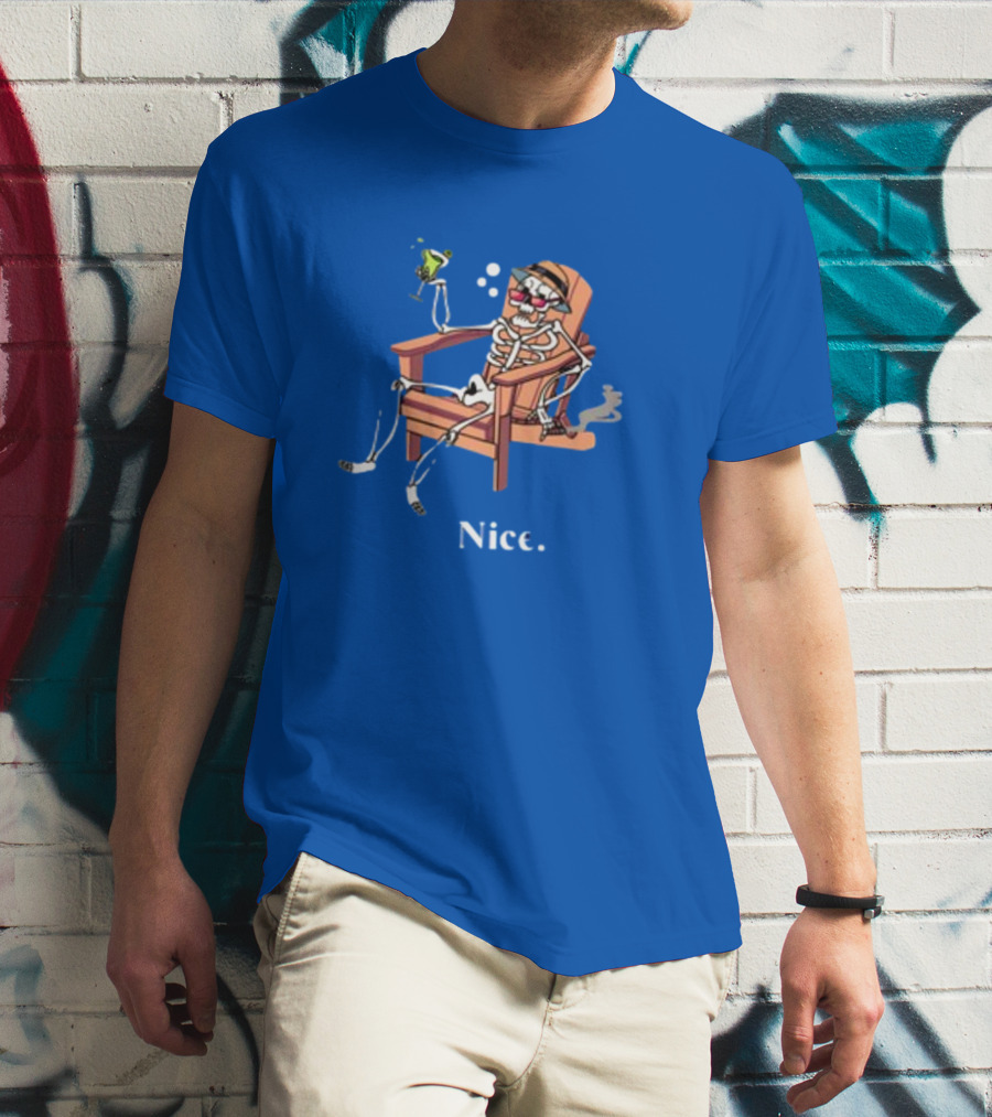 Ted Nivison Nice Skeleton In Beach Chair With Drink T-Shirt