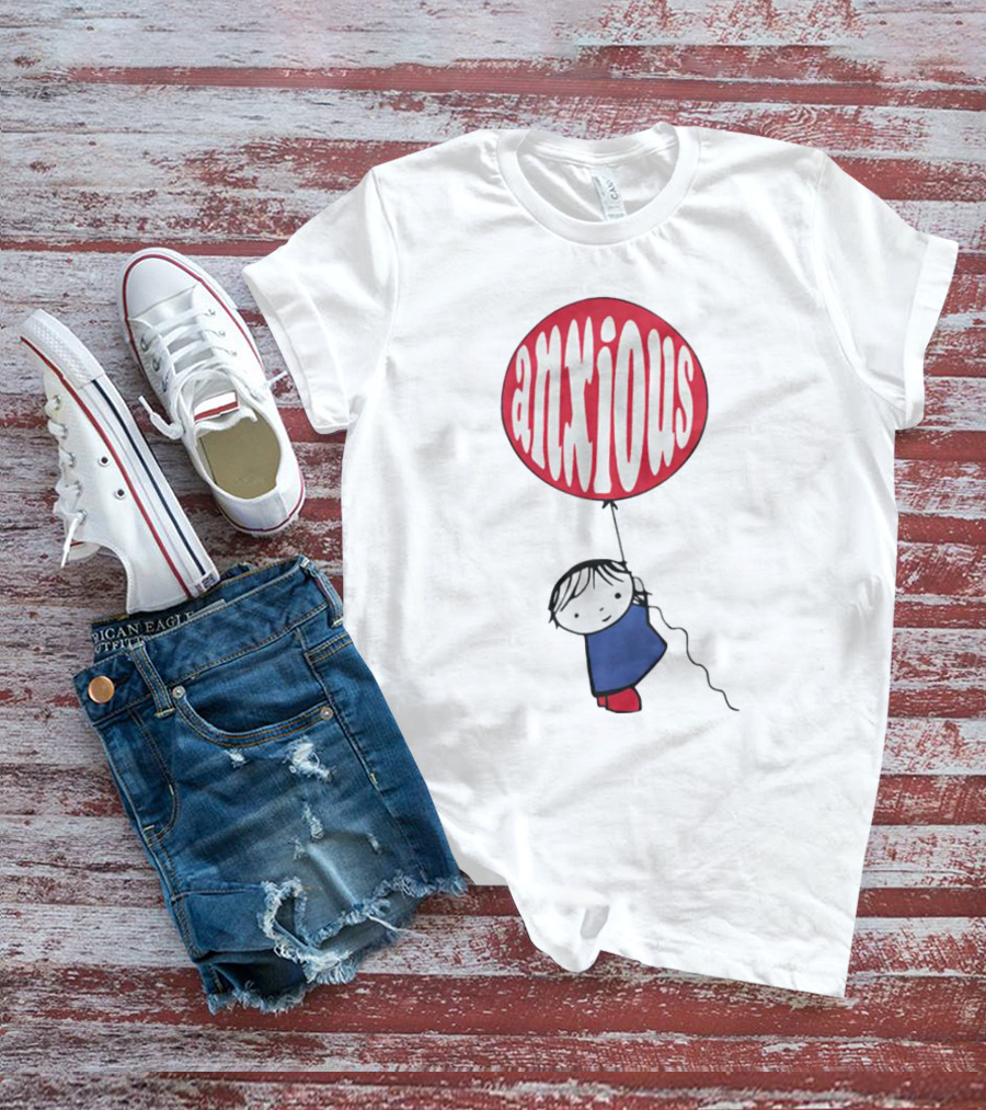Anxious Balloon Child Holding Red Balloon With White Anxious Text T-Shirt