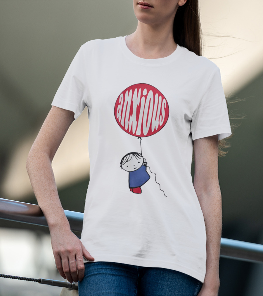 Anxious Balloon Child Holding Red Balloon With White Anxious Text T-Shirt