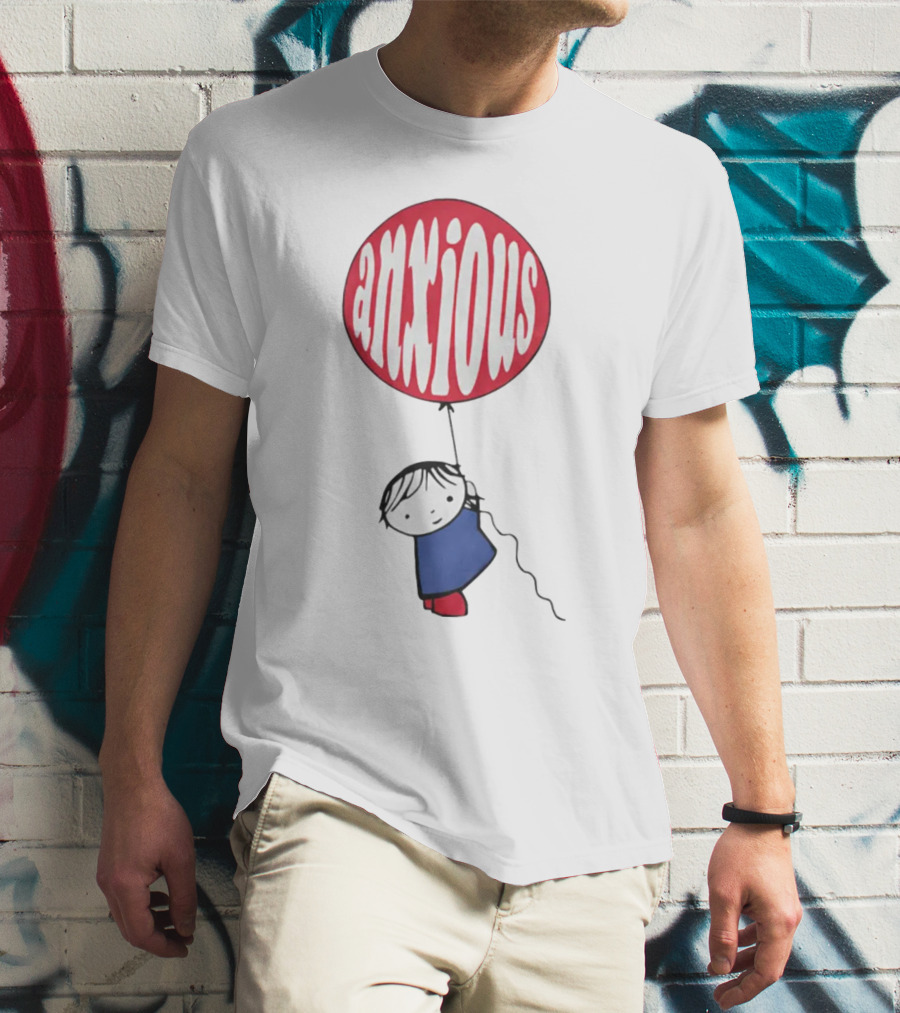 Anxious Balloon Child Holding Red Balloon With White Anxious Text T-Shirt