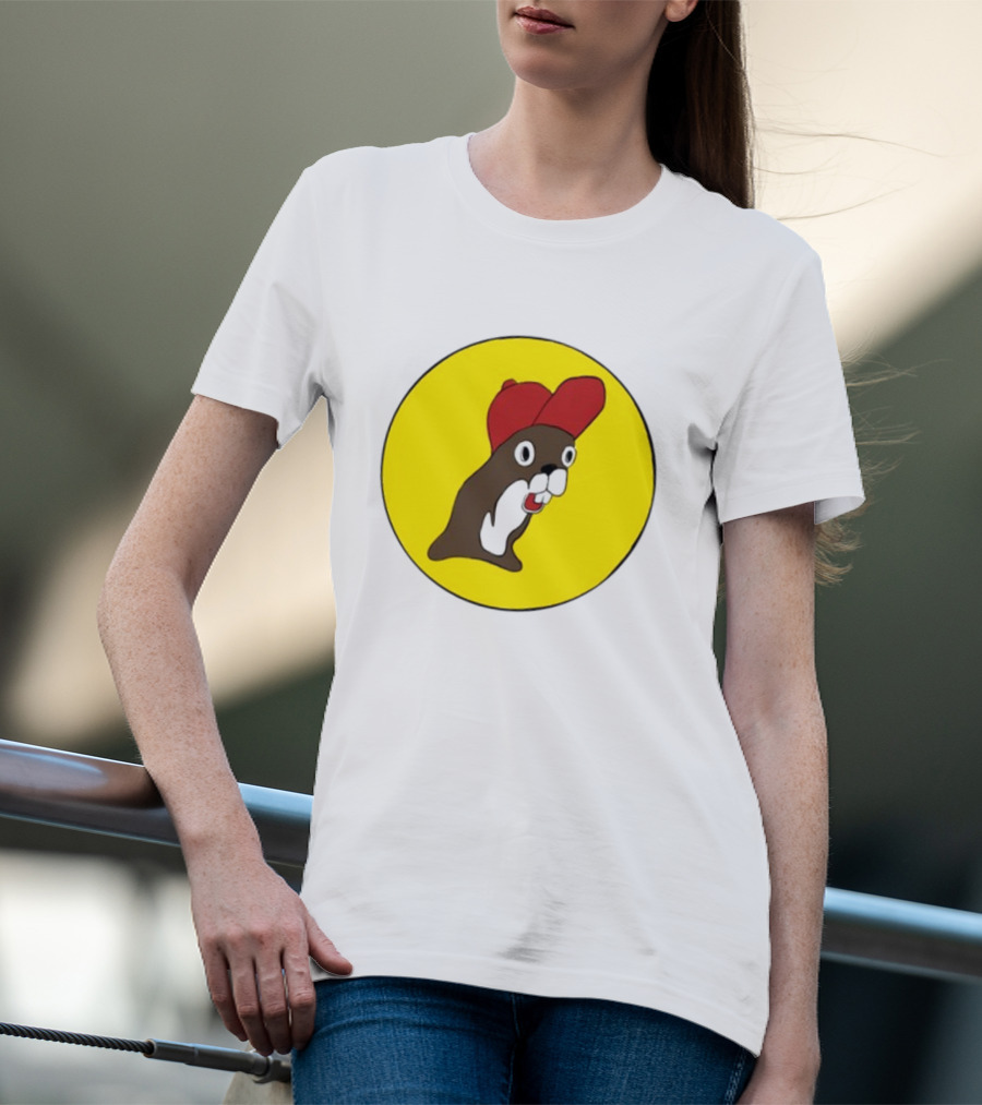 Baby Genius Beaver Red Cap Yellow Circle Buc-ee's Cup T-Shirt