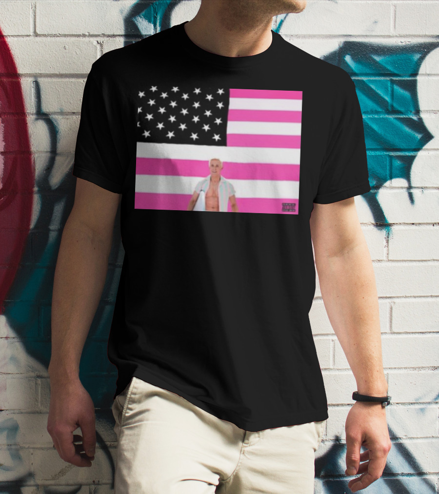Ryan Gosling Pink Ish Tape American Flag Stars Explicit Content T-Shirt