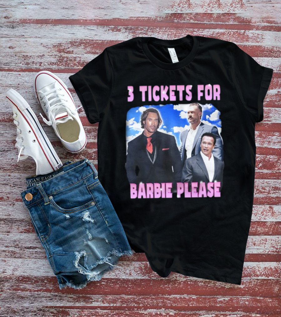 Memeabletees 3 Tickets For Barbie Please With Three Men In Suits T-Shirt
