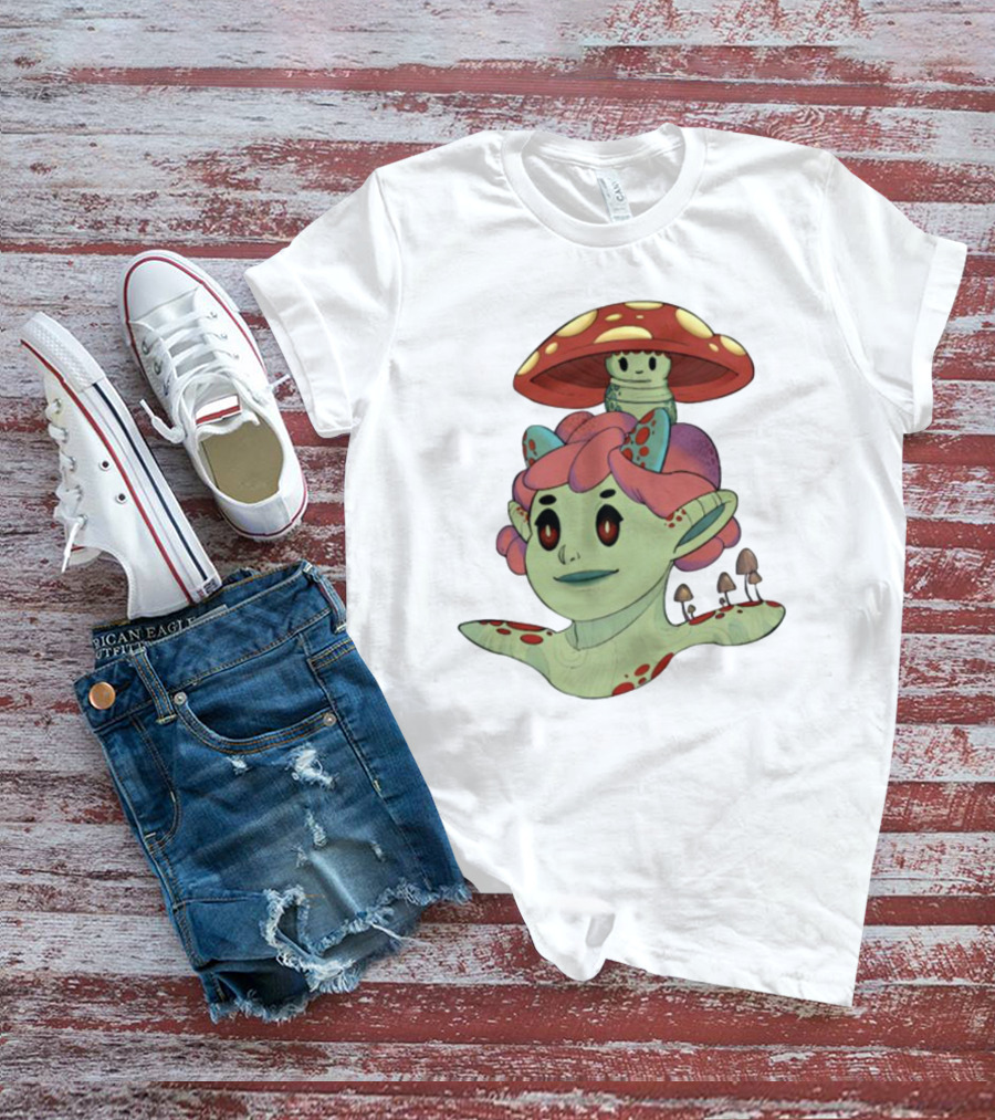 Mushroom Troll Fantasy Character With Toadstool Hat And Colorful Hair T-Shirt