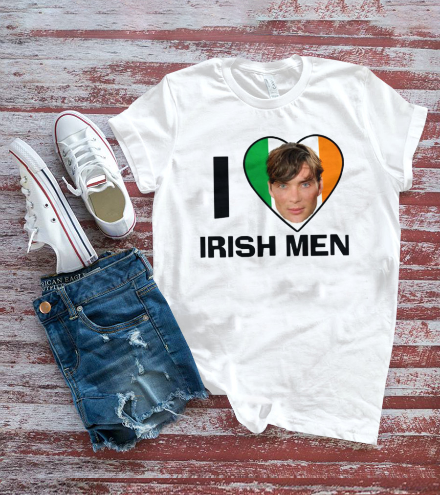 Mustardyardpress I Love Irish Men Cillian Murphy Heart Flag T-Shirt
