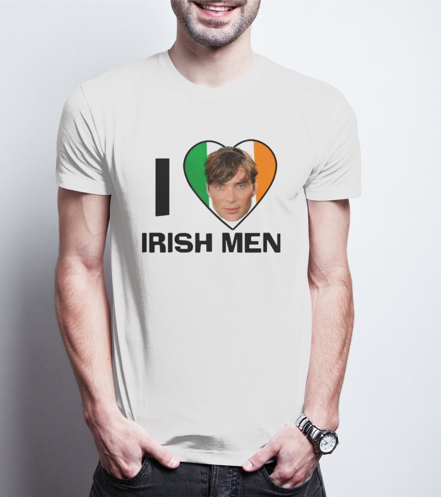 Mustardyardpress I Love Irish Men Cillian Murphy Heart Flag T-Shirt
