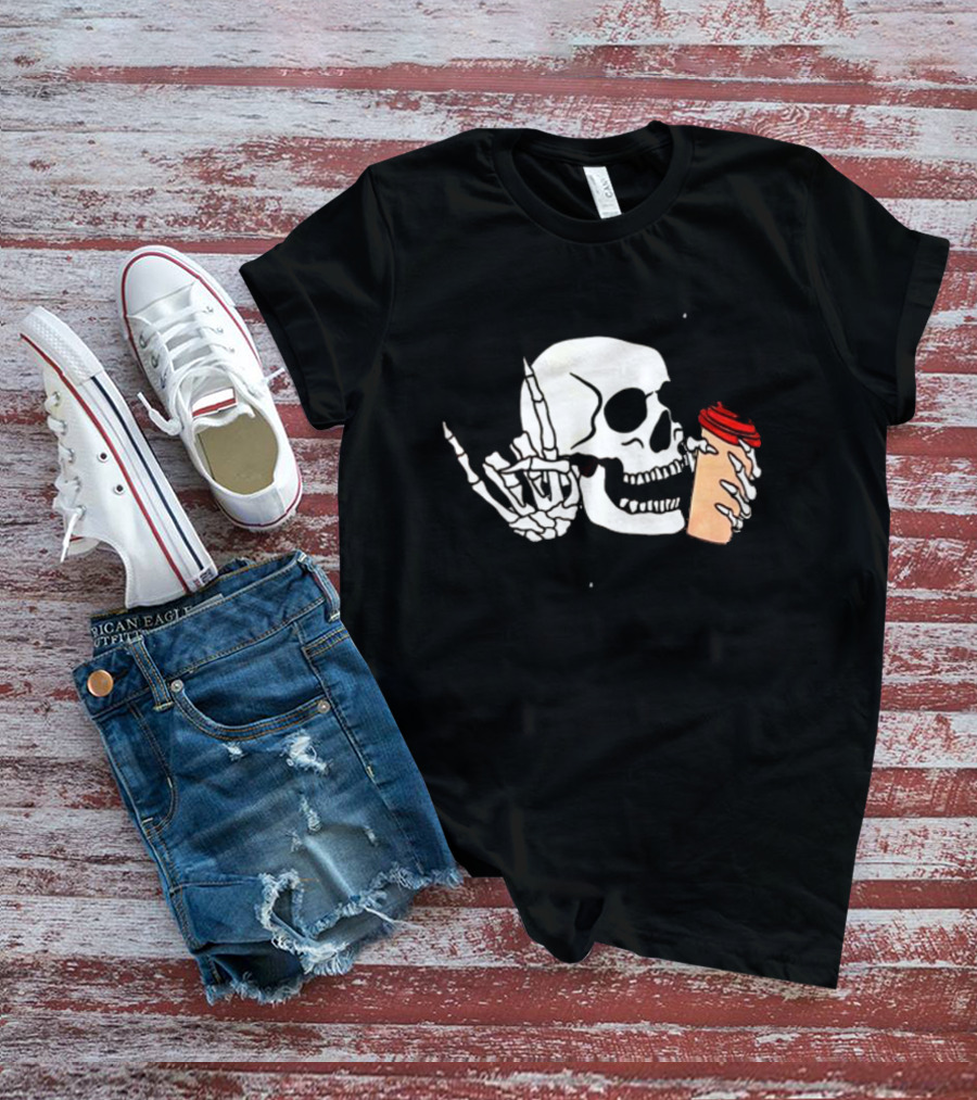 Dead Inside But Alive In Christ Skeleton With Coffee Cup T-Shirt