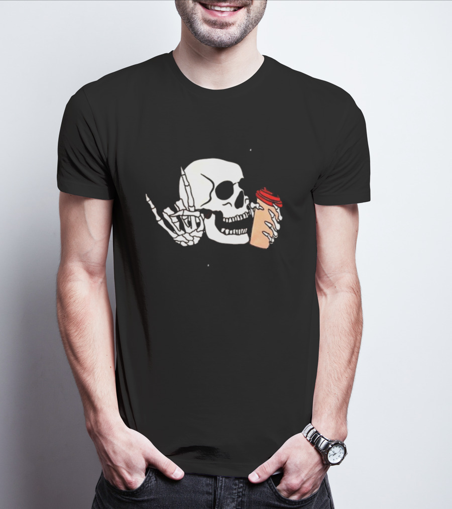 Dead Inside But Alive In Christ Skeleton With Coffee Cup T-Shirt