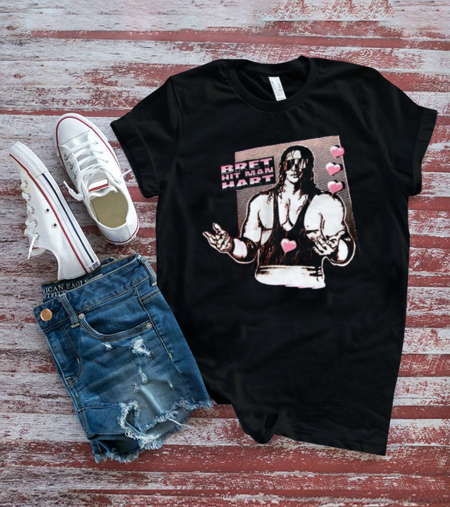 Bret The Hitman Hart 1990 WWF Vintage Style With Pink Hearts Iconic Look T-Shirt